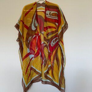 Kimono Duster Native Raven Design Open Front Sheer Jacket  One Size